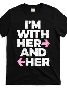 I'M-With-Her-And-Her-Throuple-Polyamory-Polyamorous-T-Shirt_Iwh0326809-At_Black_Product_Imagegift, Unisex, Items, Soft, Breathable, Lightweight - Crew Neck, Regular Fit - Machine Washable, Comfortable Crew Neck Short Sleeve Graphic Print T-Shirt