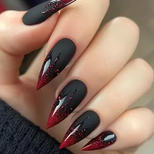 Black Red Drip Press On Nails, Matte Vampire Nails, Handmade Gothic Horror Nails