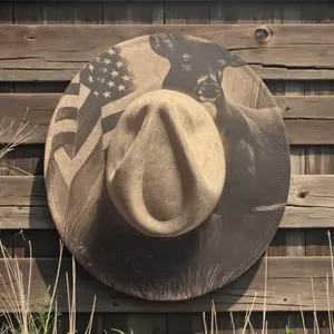 Engraved Cowboy Hat with Deer & American Flag | Patriotic Western Hunting Hat | Rustic Country Hat | Adjustable Fit