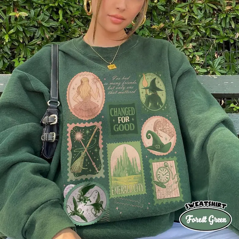 Wicked Changed For Good Stamps Sweatshirt, Defy Gravity Broomstick Magic Wand Sweater, Wizard Movie Inspired , Wicked Musical Fan Gift Shirt