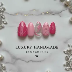 Luxury Handmade Race Day Press On Nails - PINK HALF MARATHON Design for Women