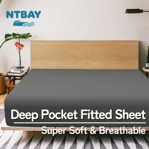NTBAY Deep Pocket Fitted Sheet, Soft Microfiber Wrinkle-Free Bedding