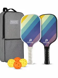 PowerFly Pickleball Paddles Set of 2, Fiberglass Surface Pickleball Set with 2 Pickleball Rackets,4 Pickleball Balls,1 Portable Carry Bag, Pickle Racket Set ​for Men Women (Vivid Rainbow)