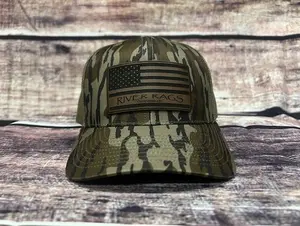 River Rags Clothing Co Trucker Richardson 112 Mossy Oak Bottomland Camo Loden American Flag Patch Snap Back Hat Unisex Classic Style