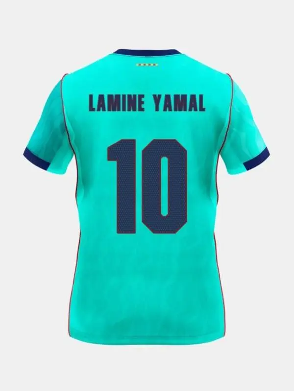 Lamine Yamal 10 Turquoise Soccer Jersey for Men, Third Away Kit Match Shirt, New Season Sports Top, Custom Name & Number