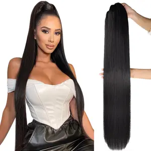 Ponytail Extension, 30inch straight rope Ponytail Synthetic Fake Hair accessories Fake Ponytail Natural Soft Clip Hair Extensions Ponytail for Women (Natural black)