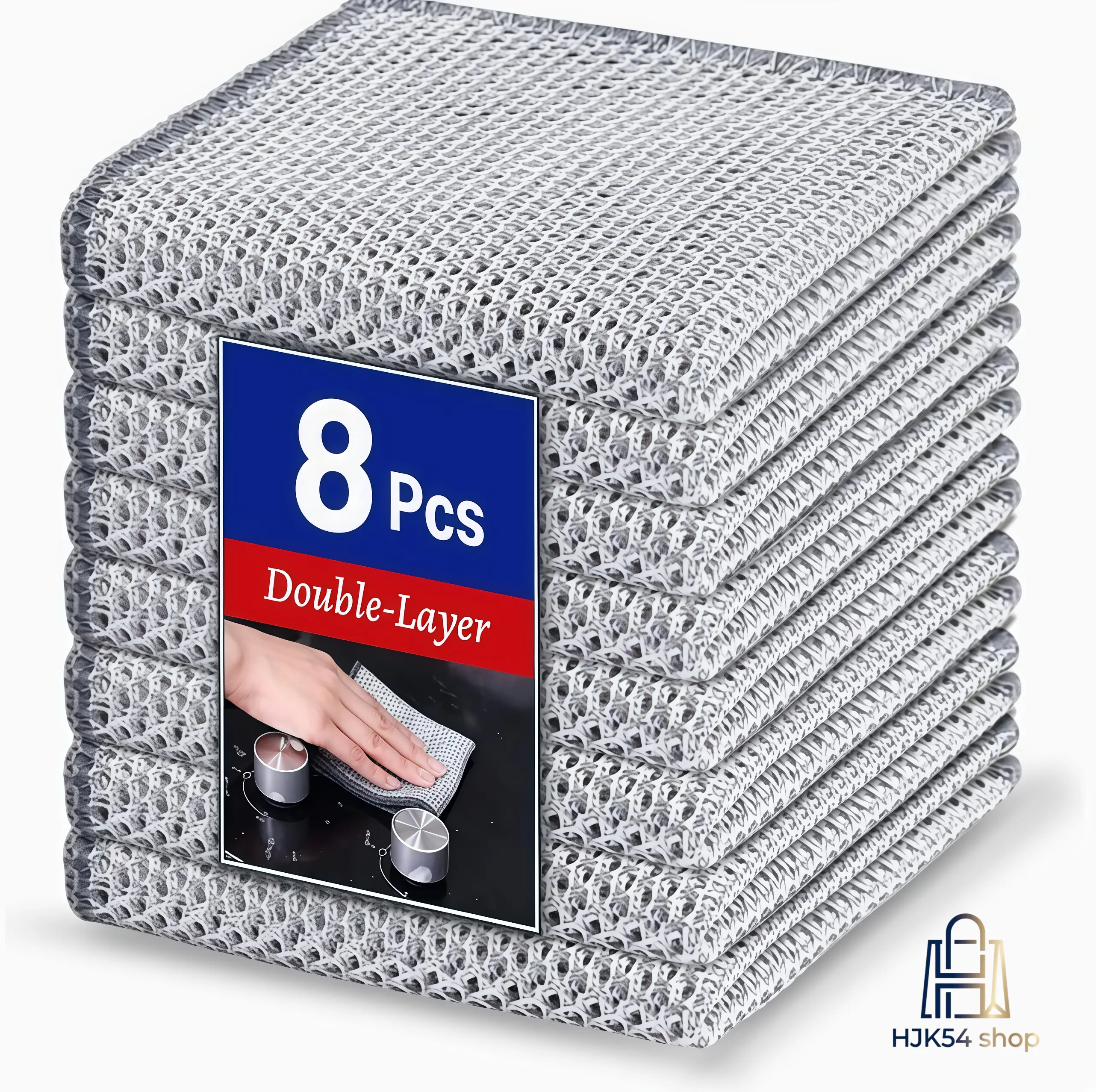 Solid Silver Wire Dishcloth Multipurpose Cleaning Cloths - 8PCS Double-Layer Pack, Reusable, Scratch-Free, Washable Easy Clean for Kitchen Use