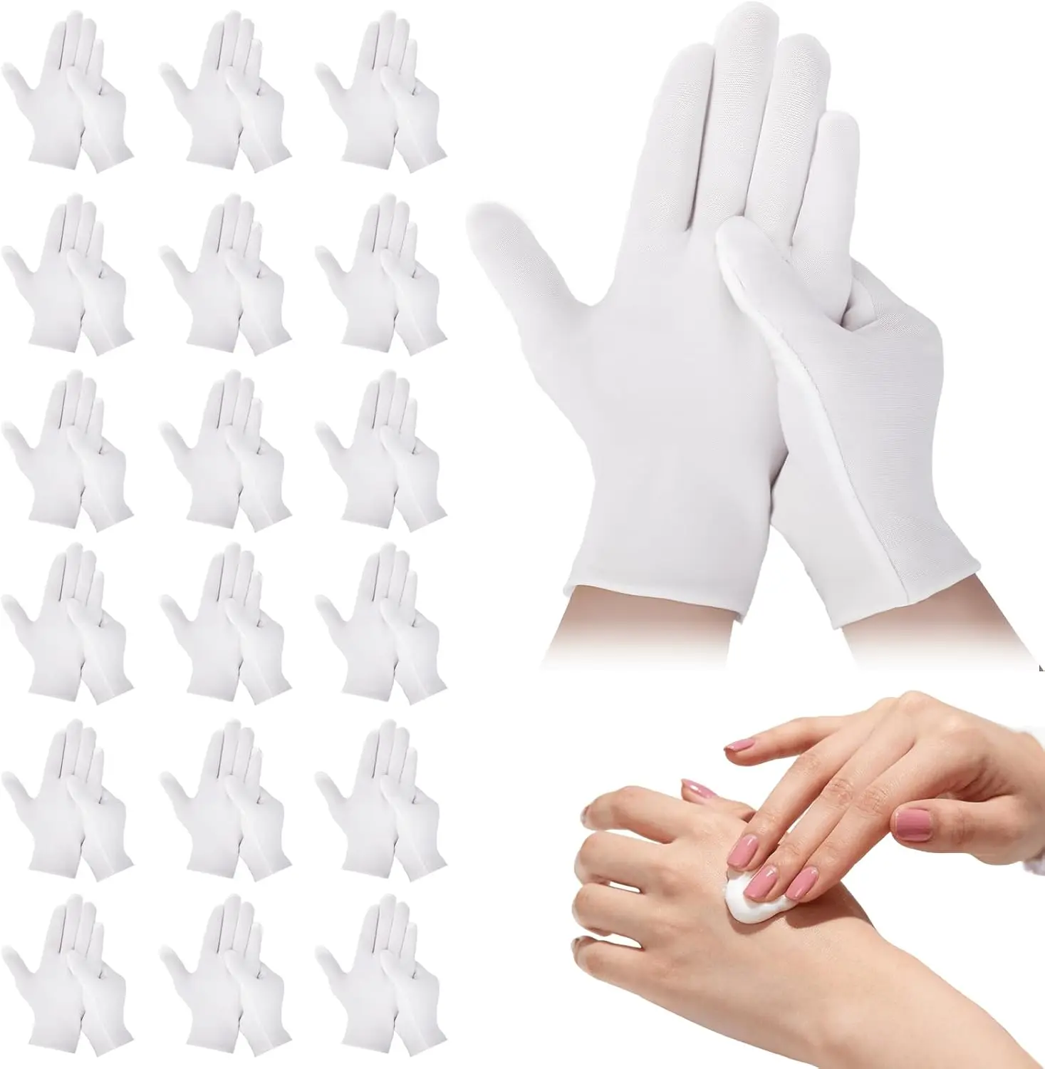 42-Pack White Cotton Gloves, Unisex Soft Sleep Elastic SPA Glove Set | Dry Hands Sleeping, Eczema Care, Night-Time Moisturizing, Jewellery Inspection, Arts Crafts Wedding Halloween Costumes