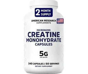 Creatine Monohydrate Capsules 5G | 60 Servings | Vegan | 4 Caps per Serving | Micronized Creatine Pills 5000mg | 240 Capsules | Creatine Pills For Men & Women | 2 Months Supply | Made Without Fillers