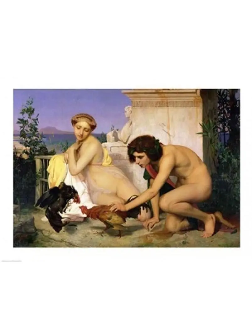Posterazzi BALXIR39141 Large Artistic Wall Decor Poster Print - Jean Leon Gerome's 1846 "Young Greeks Encouraging Cocks To Fight" - 36x24 in, Room Accent, Gift Option