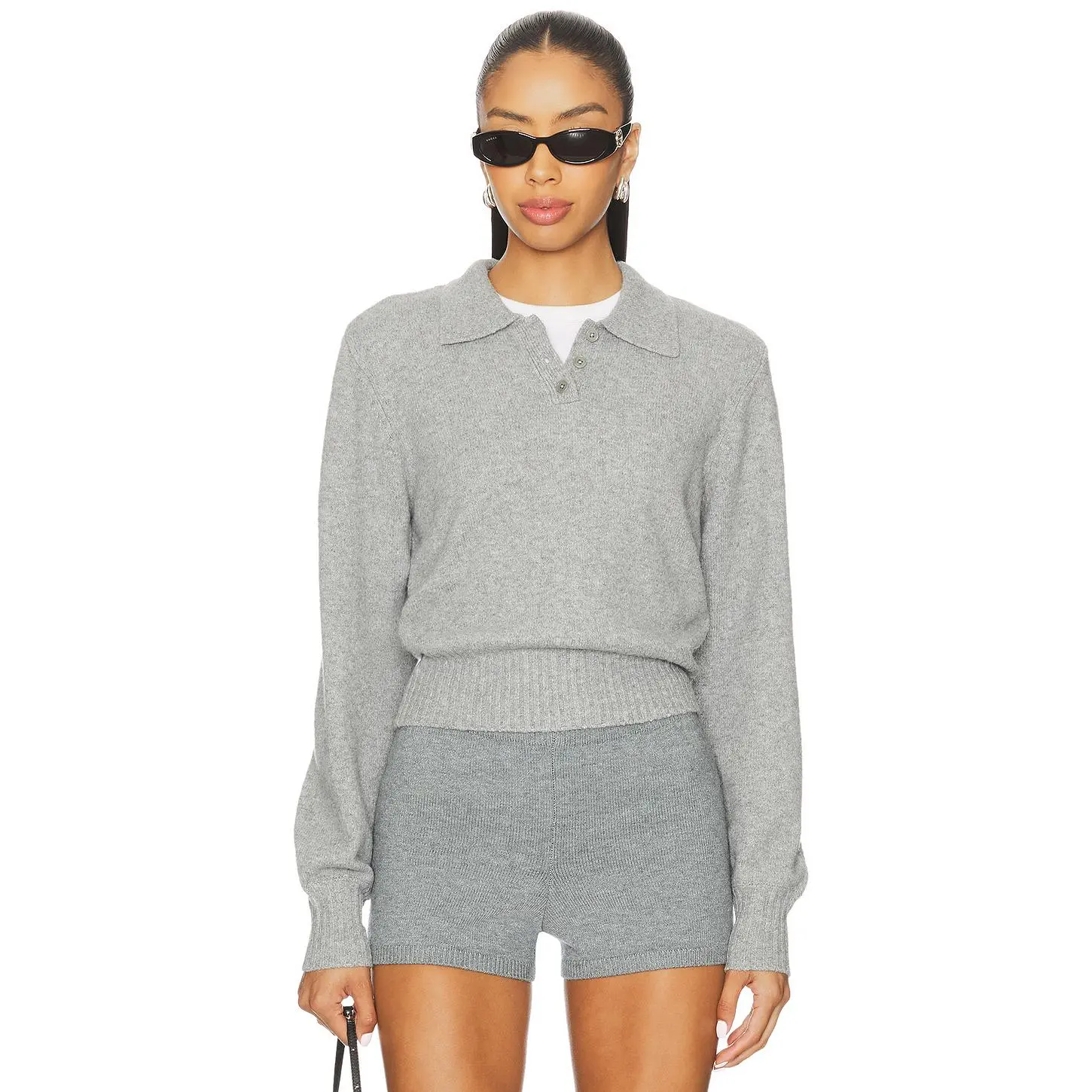 Lovers and Friends Mattelyn Polo Sweater in Heather Grey