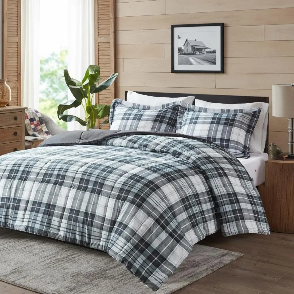 2/3 Pcs Plaid Comforter With Matching Sham, All Season Bedding-Set, Queen, King, CalKing Bed Spread