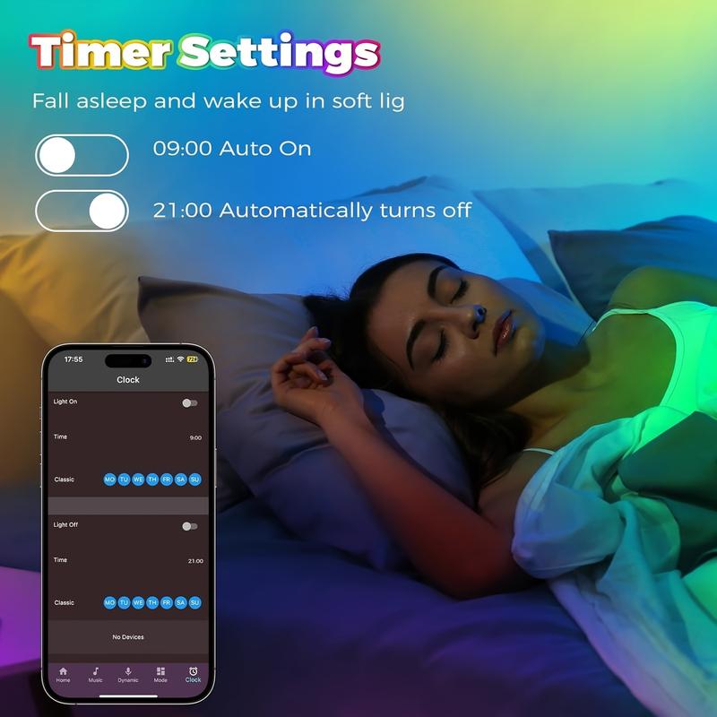 [Music Sync LED Strip]200FT RGB Color Changing Lights, 10 Modes & Bluetooth Smart App Control.Easy Installation for Room Aesthetic, Create Your Dream Room! Smart RGB LED Light Strip with App
