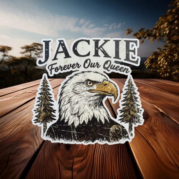 Wings Above Big Bear Jackie Remembrance Sticker, Jackie The Bald Eagle RIP Sticker, Funny Meme Sticker for Mug, Laptop, Car, Notebook, Funny Gift Ideas