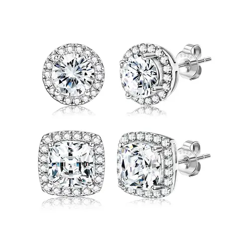 MILACOLATO Unisex Cubic Zirconia Diamond Stud Earrings - Hypoallergenic Sterling Silver Post, Brass Earring Stacking Set, Big Brilliant Costume Jewelry for Christmas Gifting