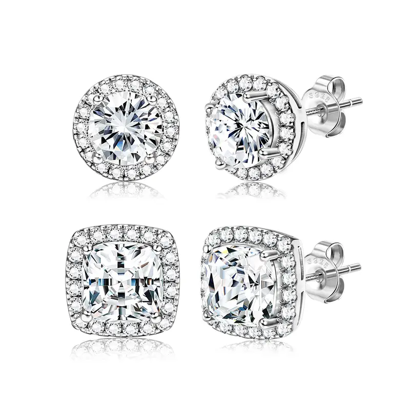 MILACOLATO Unisex Cubic Zirconia Diamond Stud Earrings - Hypoallergenic Sterling Silver Post, Brass Earring Stacking Set, Big Brilliant Costume Jewelry for Christmas Gifting