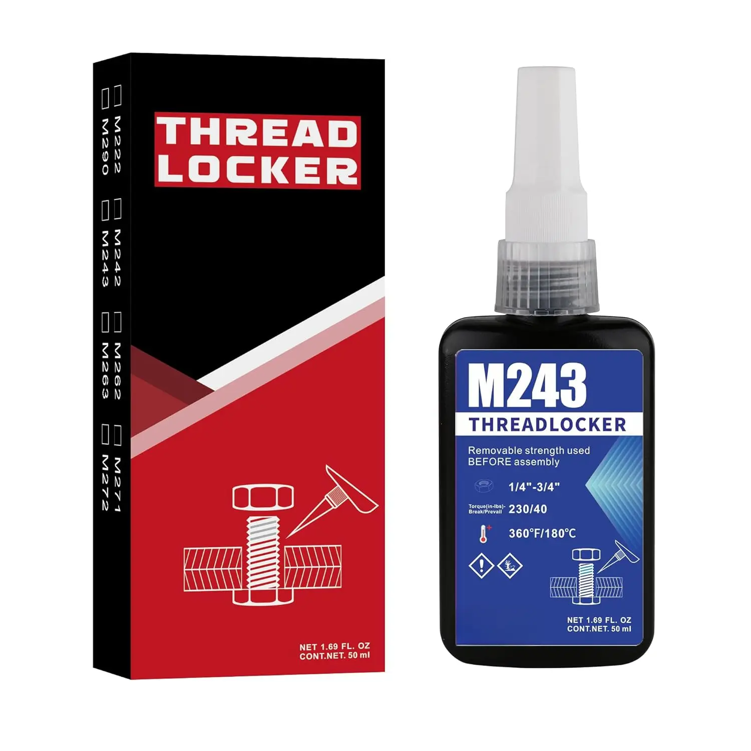 Threadlocker Blue 243 - Removable Thread Locker, Medium Strength Thread Locking Sealants 50ml for , Nuts Lock Tight, Anaerobic Screw Glue to  Loosening & (M243)