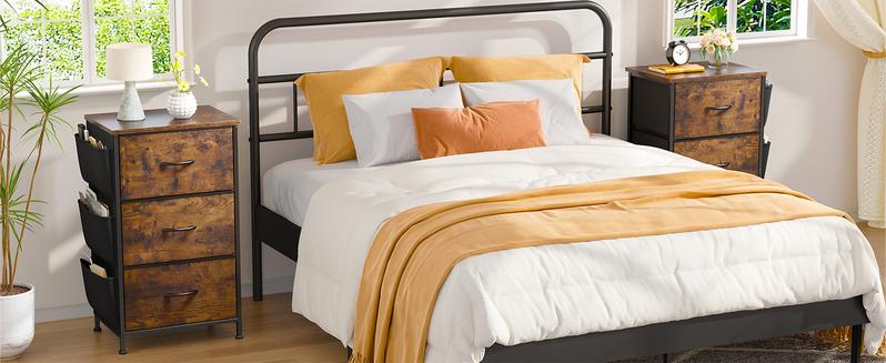 Raybee Furniture Nightstand with 3 Drawers, Night Stand for Bedroom, Bedside Table with Wooden Top, Sturdy Steel Frame End Table, Small Dresser for Bedroom, Living Room