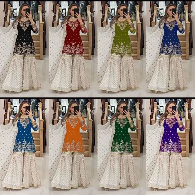 Heavy Embroidered Georgette Sharara Suit - Premium Party Wear in Rich Colors for Elegant Occasions
