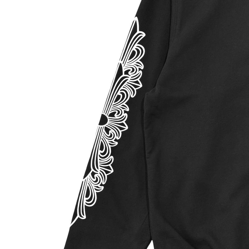 Chrome Hearts Horseshoe Floral Logo Zip Up Hooded Sweatshirt Black White (Thermal Lined)