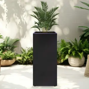 Metal Planter Box Rectangular Block -30 ×12×12IN No Installation Required Galvanized Steel Tall Box Planter Modern Outdoor Planters All-Weather Use with Drainage Holes for Patio/Porch (Black)