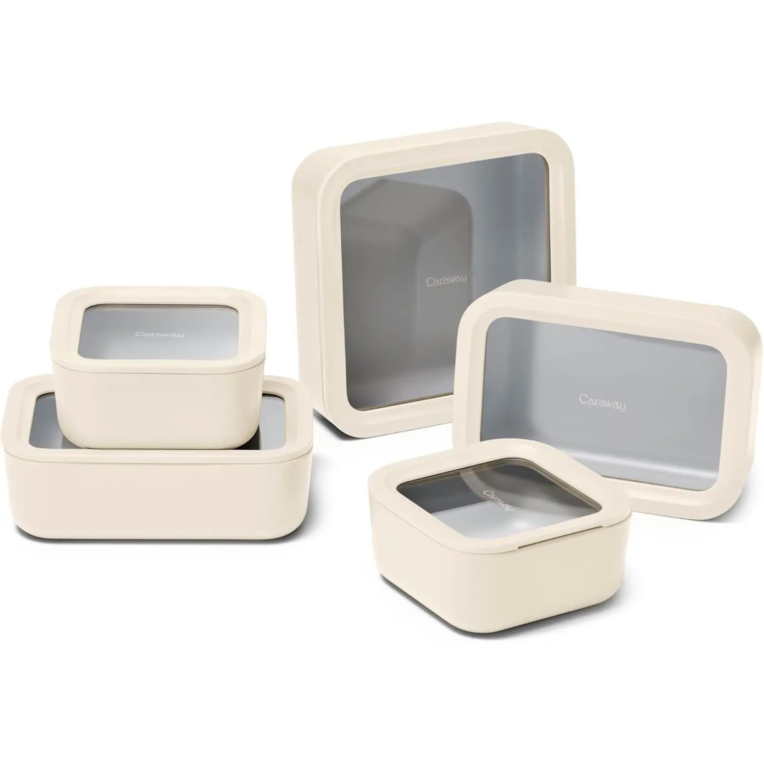 Caraway 13pc Glass Food Storage Container Set - Non-Toxic, Microwave & Oven Safe - Includes Organizers - Cream Color - Easy to Store & View