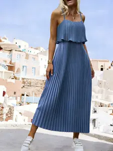 Plus Size Women's Summer Strapless Sleeveless Dress, Pleated Casual Fashion Comfy Solid Color, Comfortable and Stylish, Perfect for Daily Wear