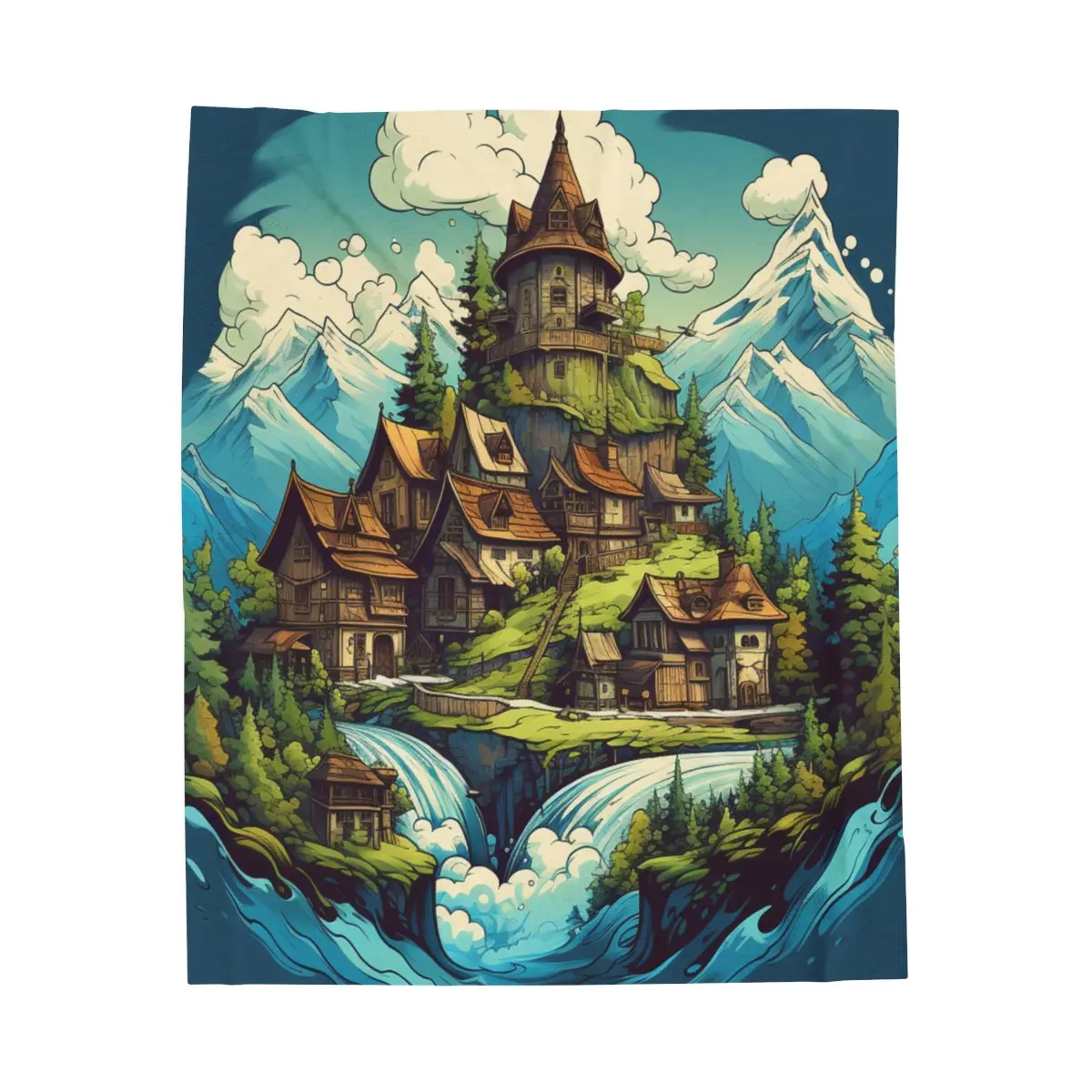 Enchanted Mountain Village Tranquility- Plush Blanket