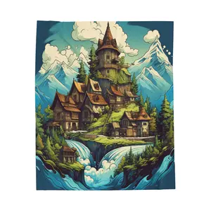 Enchanted Mountain Village Tranquility- Plush Blanket