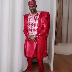 New African clothing for men: Dashiki traditional outfit robe, embroidered tops, pants suits, Bazin fabric, Muslim wedding party clothing