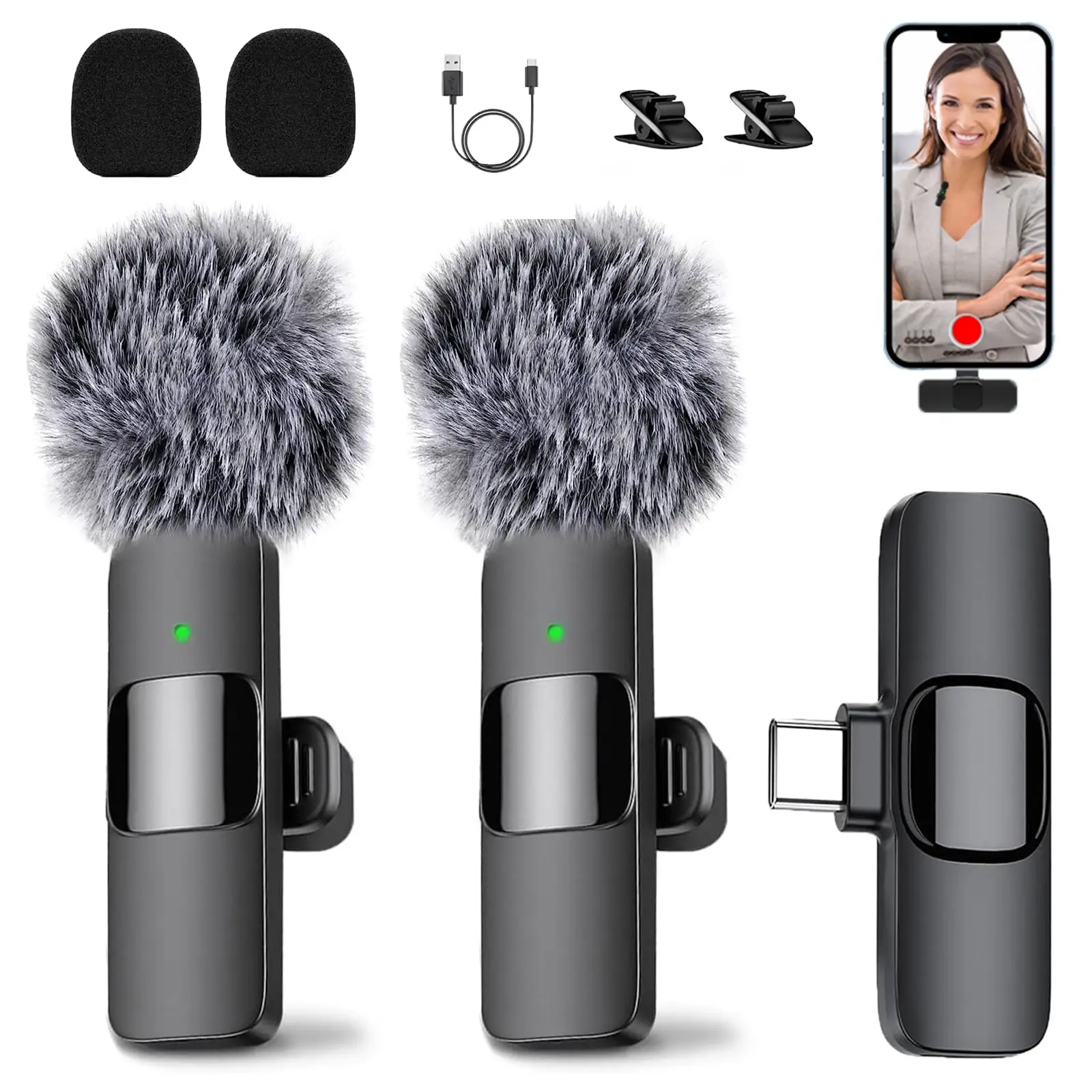 Wireless Dual Sound Kit for iPhone, Android & iPad – Portable Clip-on Audio Device for Smooth Voice Pickup and Effortless Content Creation(Black)
