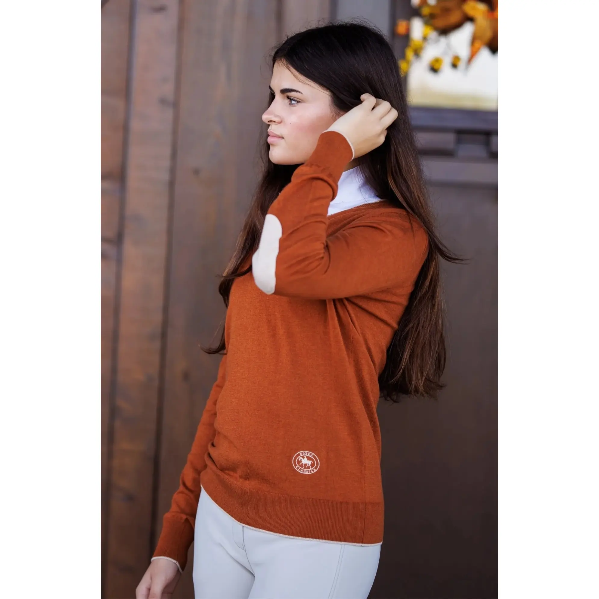 Rust with Oatmeal Trey V-Neck Sweater