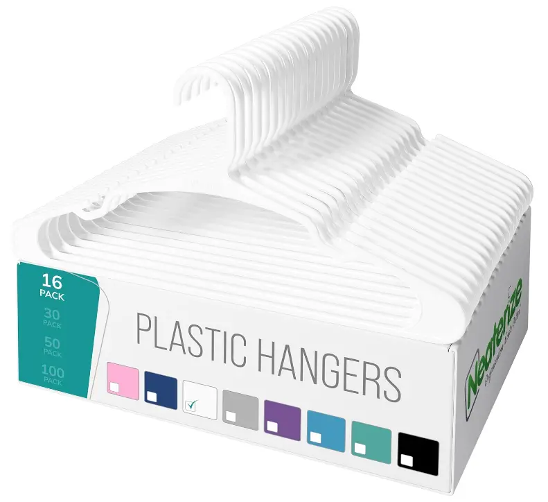 NEATERIZE Clothes Hangers 16 Pack White - Plastic Hangers - Ganchos Colgar Ropa
