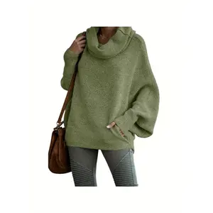 Women'S Cozy Turtleneck Sweater - Oversized Long Sleeve Pullover with Balloon Sleeves, Soft Maroon Casual Top for Fall & Winter, High Neck Design, Comfortable and Stylish, Casual Wear|High Neck Sweater|Soft Texture