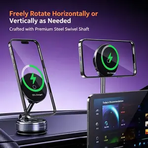 15W Magnetic Car Phone Mount with Wireless Charging, 360° Rotation Multi-Scene Car Navigation Phone Holder for Car Interior