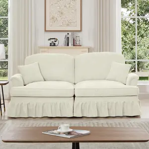 Modular Sectional Sofa Couch, Comfy Chenille Two-Seat Sofa with Removable Ruffles Pleats Skirts, Elegant Mid Century Sofa Couch, for Living Room, Bedroom, Apartment (Beige+White, 76.4inch)