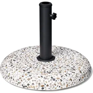 45lbs Patio Umbrella Base, Outdoor Umbrella Stand, Concrete with Cobblestone Decor Heavy Duty Umbrella Holder Outdoor Base for Deck Poolside Yard (Cobblestone)