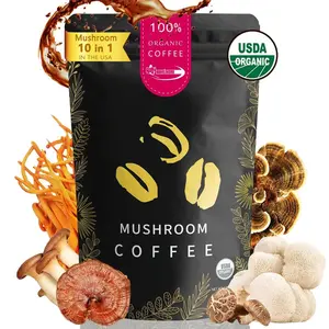 Organic Mushroom Coffee 10 in 1 Blend with Cordyceps Lion’s Mane Turkey Tail 30 Servings USDA Organic Instant Coffee for Immunity Focus Energy