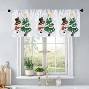 1pc Christmas and New Year printed kitchen curtains Watercolor Illustration Snowman and Chri curtains valance window treatment living room bedroom home decor 54 x 18 inch