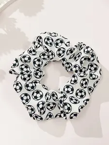 New Sporty Style Large Hair Tie Football Basketball Baseball Print Fabric Hair Rope Rubber Band Hair Accessory