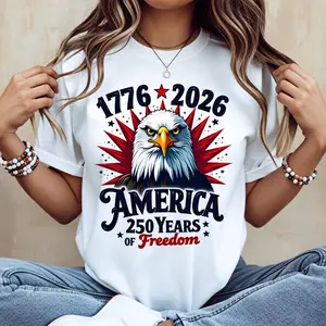 American Eagle 1776 2026 America 250 Years Of Freedom Print T Shirt White Casual Loose Fit For Everyday Wear And Outdoor Activities