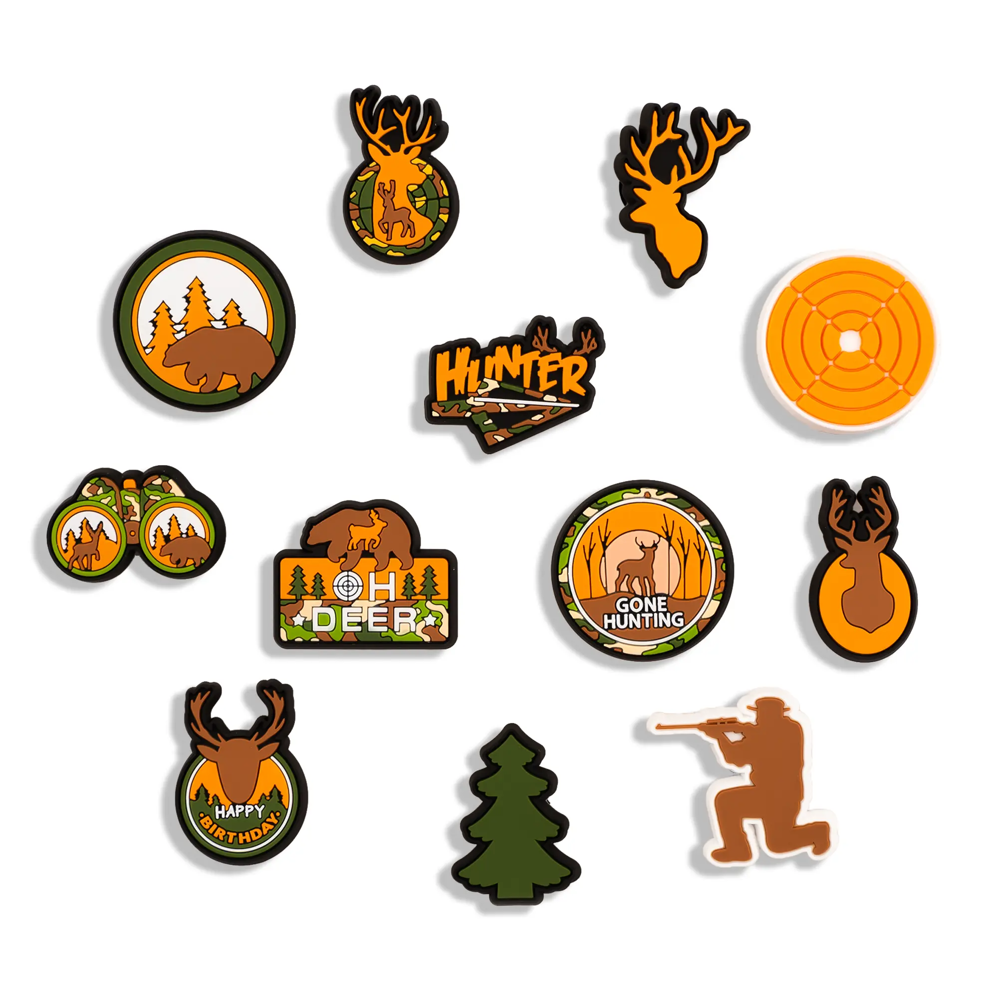 Hunting Hunter Shoe Charms Camping 12PCS Shoes Charrms PVC Clog Pins Accessories Party Favors Birthday Gifts Holidays Decoration for Boys Women Girls