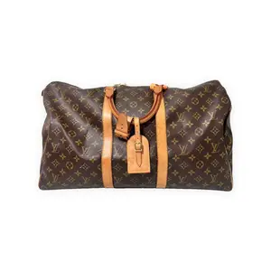 Pre-owned Louis Vuitton Monogram coated canvas with Vachetta leather trim Professional & Technology Bags Keepall Brown monogram canvas with natural Vachetta leather Very Good S014260506065