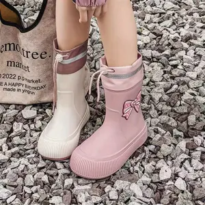 Medium tube butterfly women's rain boots rain shoes adult waterproof and non-slip new fashion long tube rubber shoes wear-resistant water shoes