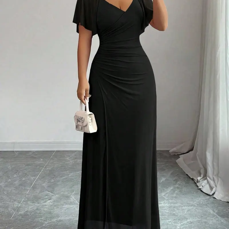 Women's V-Neck Ruffle Sleeve Wrap Dress, Womenswear Lady Casual Elegant Feminine Elegance Party Gown Fancy Dress for Spring Summer, Chic Cocktail Party Dresses, Perfect for Special Occasions