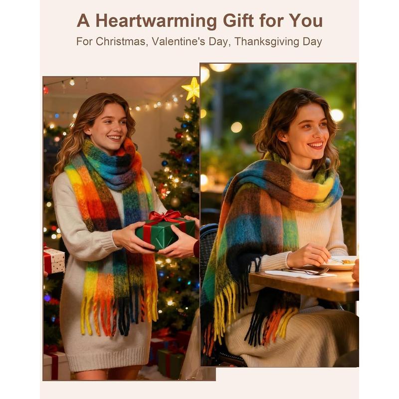 Womens Winter Scarf Chunky Plaid Thick Blanket Scarf Big Coloured Warm Shawl Wrap