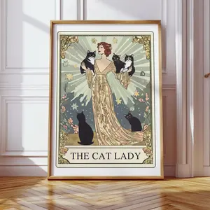 The Cat Lady Tarot Print Art Nouveau Cat Lovers Poster, Vintage Cat  Mom Gift, Unique Cat Print, Apartment Decor