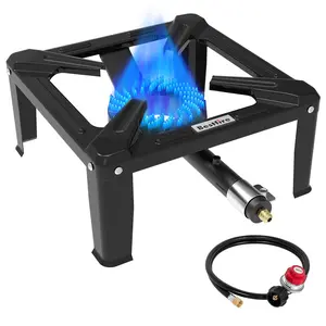BESTFIRE 120K BTU Portable Propane Burner – 16" High-Pressure Single Gas Stove with 4.1ft Adjustable Hose & 0–20 PSI Regulator, Heavy Duty Outdoor Cooker Perfect for Camping, Hiking, Seafood Boil & Large Pot Cooking