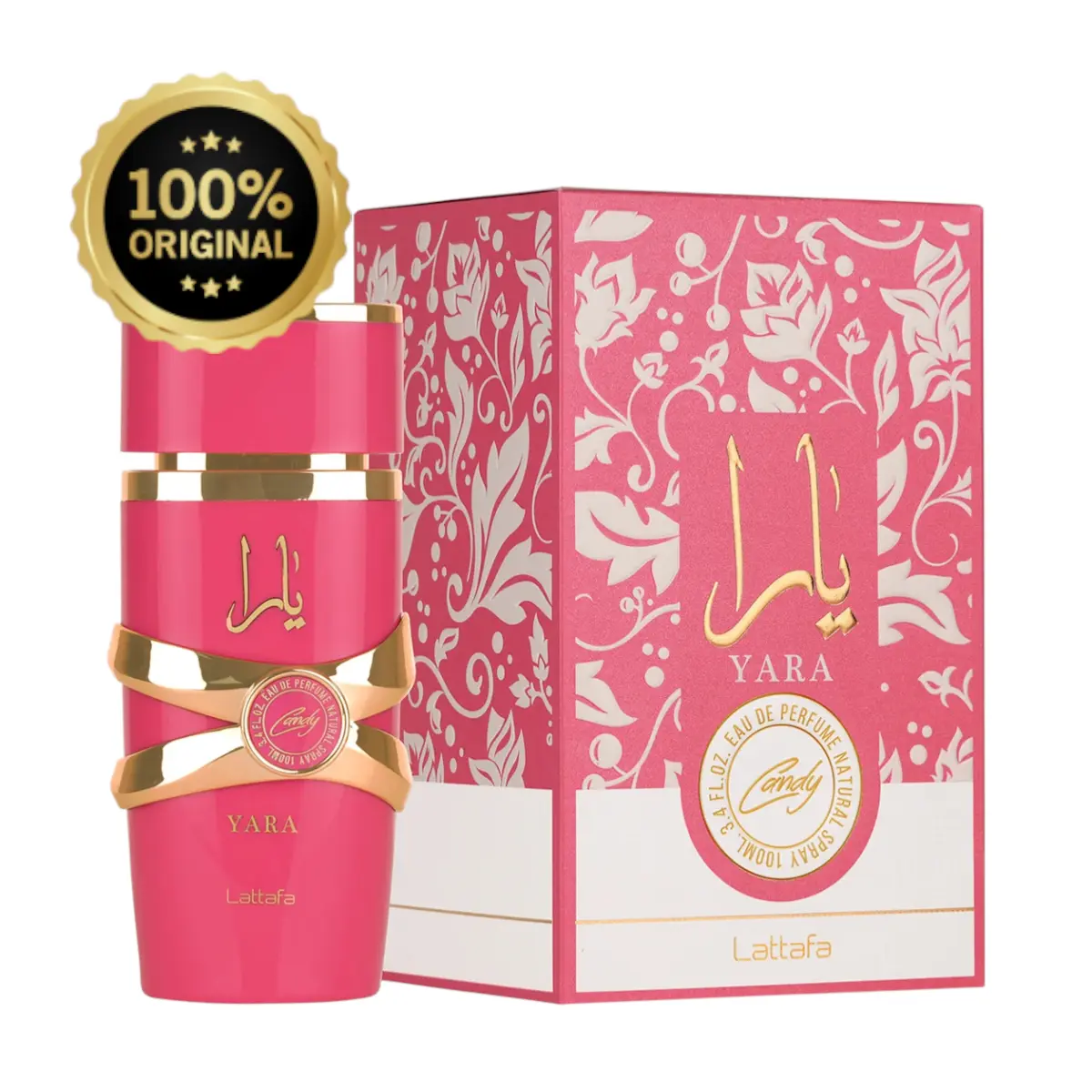 Lattafa Yara Candy Women's Eau de Parfum Spray (3.4 fl oz) - Single Item Long-Lasting Perfumes for Women, Elegant Fresh Middle Eastern Scent with Amber Vanilla, Citrus Woody, Blackcurrant Jasmine, Aromatic Floral, Wood Notes for Brunch, Casual Outings