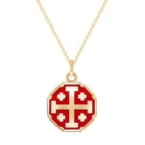 Jerusalem Cross Pendant Necklace in Solid Gold
